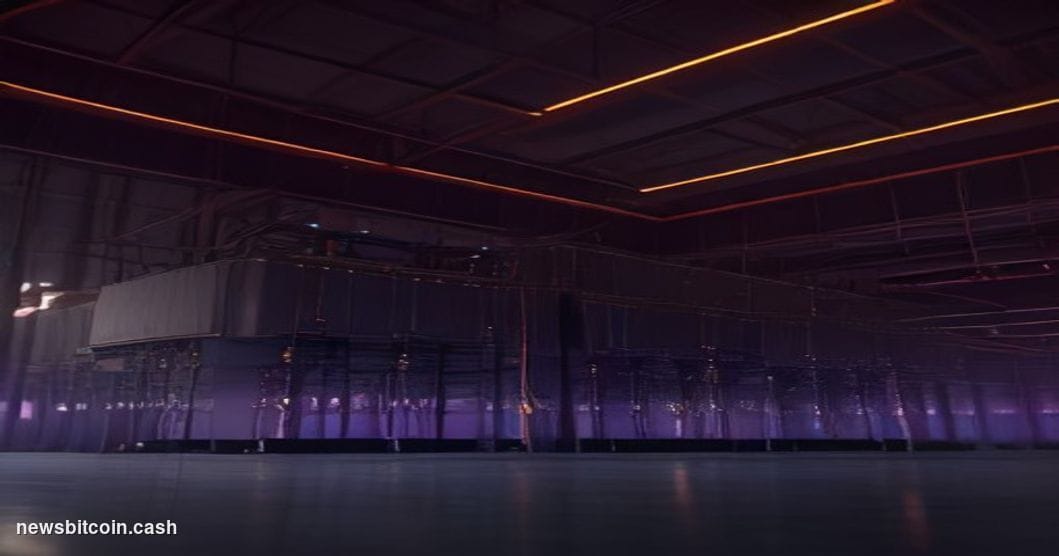 Cinematic photorealistic editorial photograph of a massive, industrial-scale data center complex shot at dusk from a low angl