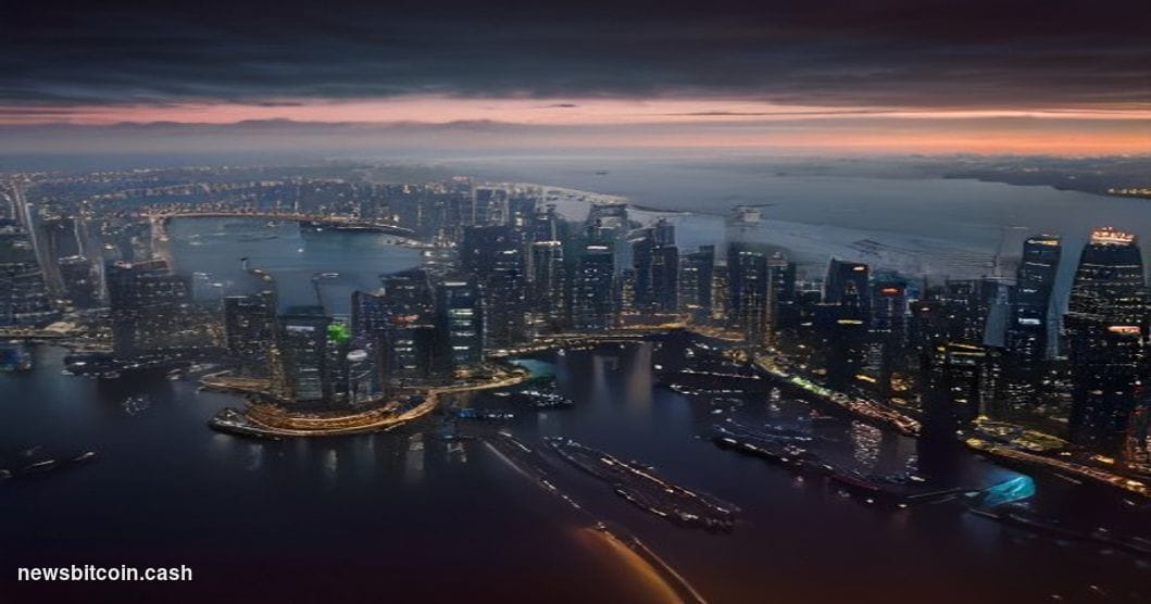 Cinematic photorealistic editorial photograph of a sweeping aerial view of a major Asian financial district — Hong Kong's Vic