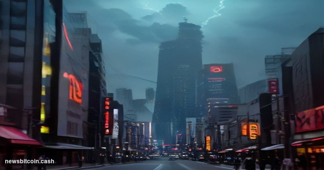 Cinematic photorealistic editorial photograph of a Tokyo Akihabara street scene at dusk, the iconic neon-lit electronics and 