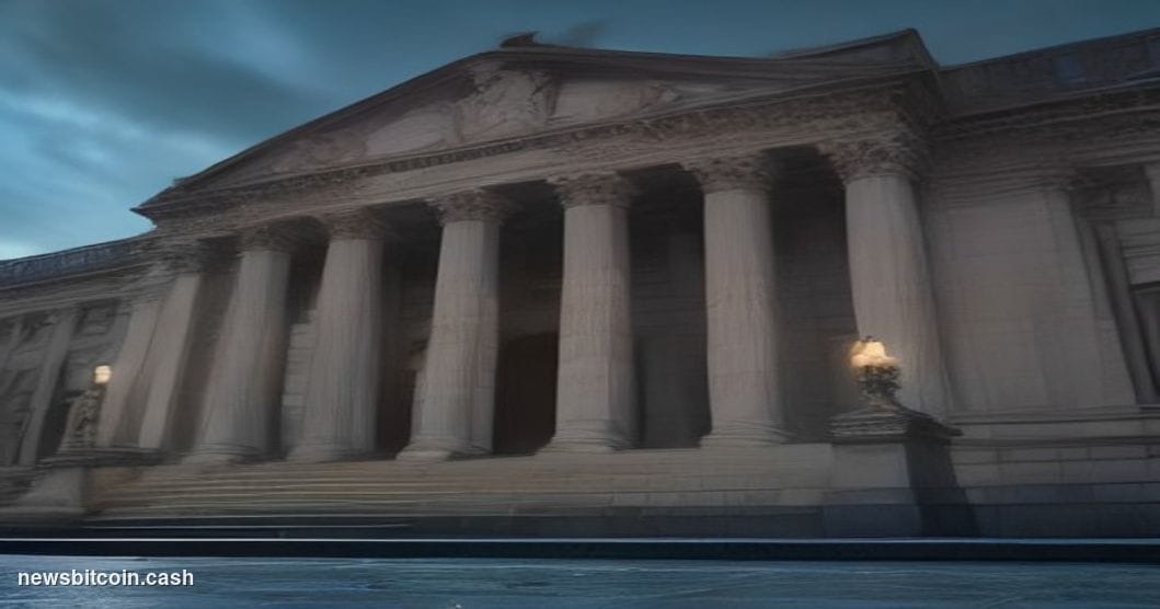 Cinematic photorealistic editorial photograph of the Bank of England's iconic neoclassical Threadneedle Street headquarters i