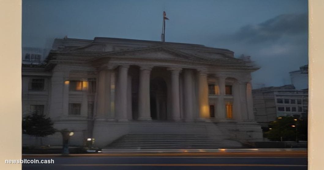 Cinematic photorealistic editorial photograph of the Bank of Korea's iconic neoclassical headquarters building in central Seo