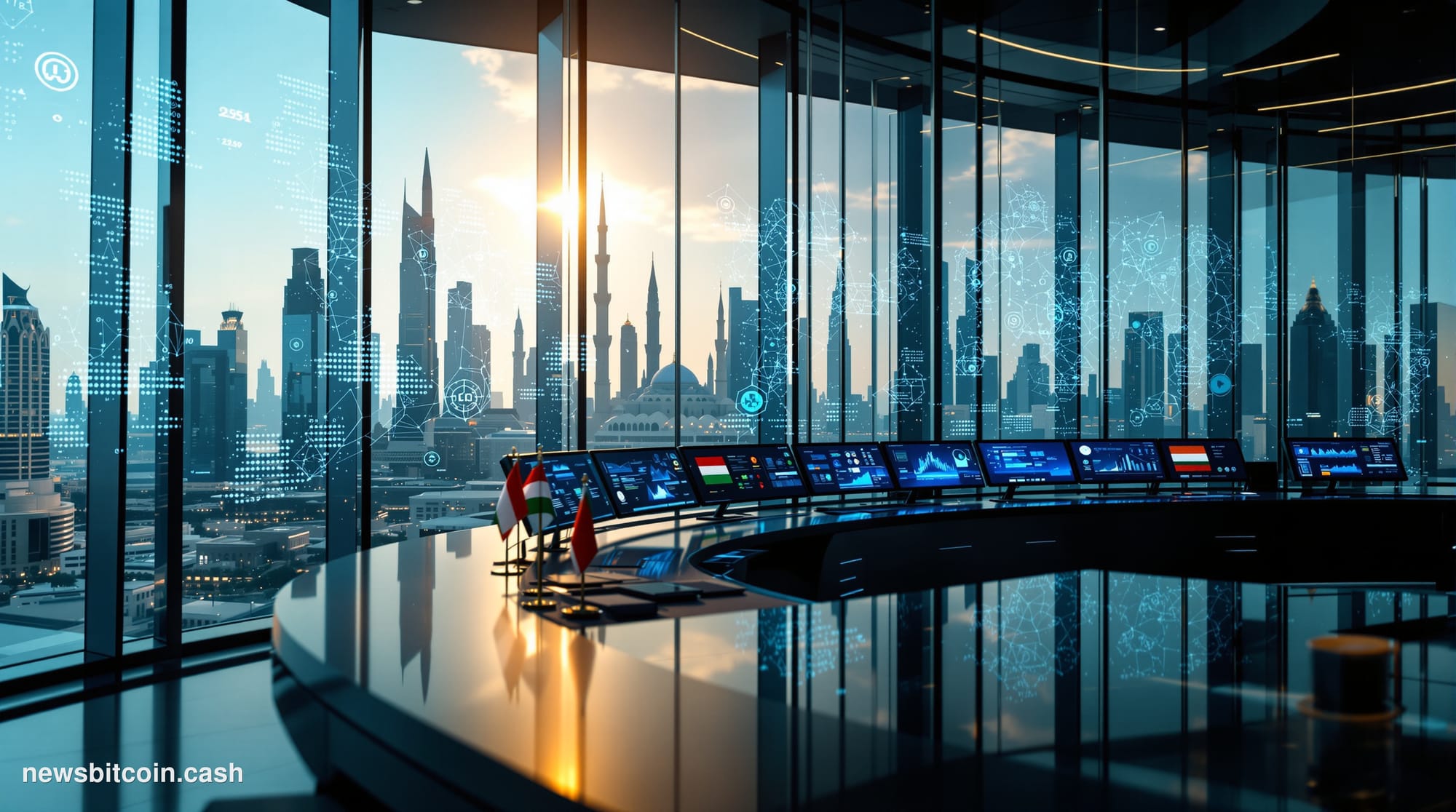 Cinematic photorealistic editorial photograph of a fortified digital vault concept rendered as a physical banking environment