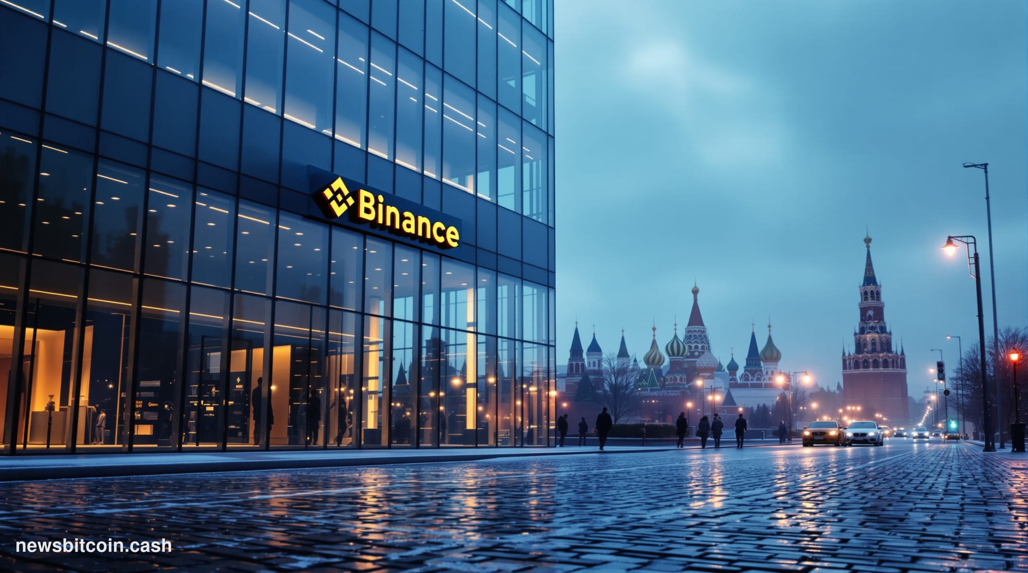 Cinematic photorealistic editorial photograph shot at low angle from street level, looking up at a sleek modern corporate exc