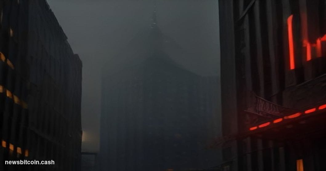 A cinematic photorealistic editorial photograph of the New York Stock Exchange building on Wall Street, shot from a low angle