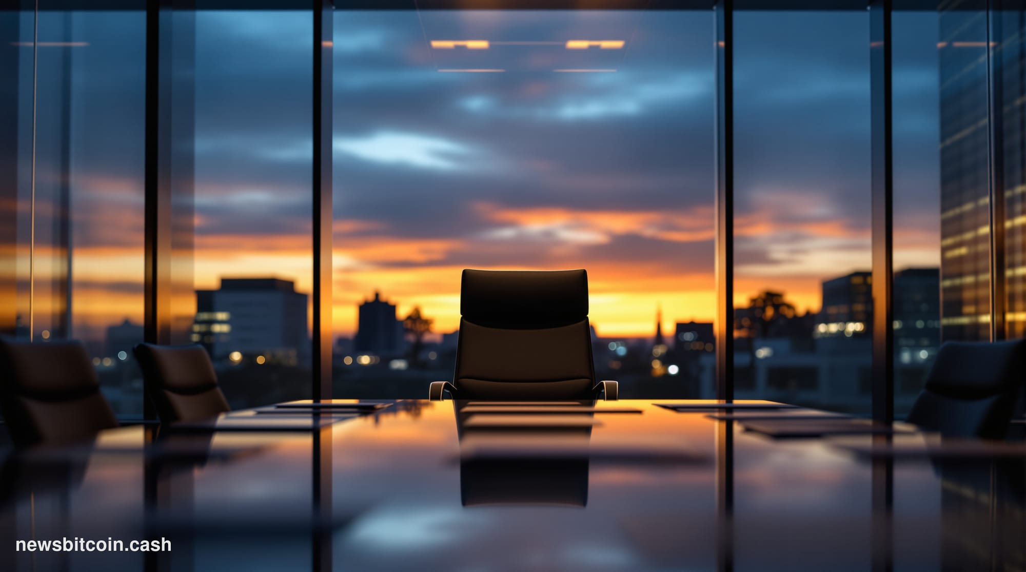 Cinematic photorealistic editorial photograph of a sleek institutional financial office interior, identifiable as BitGo's Pal