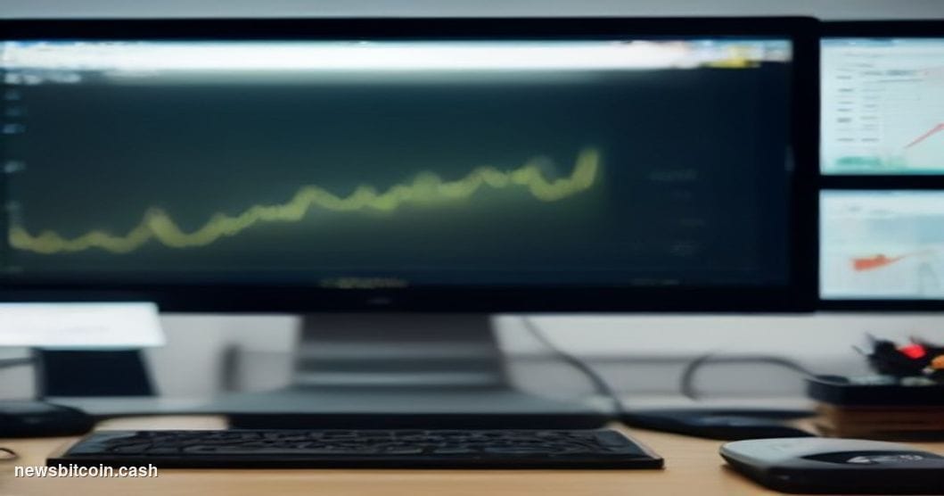 Cinematic photorealistic editorial photograph of a sleek, dimly lit trading workstation with multiple monitors displaying liv