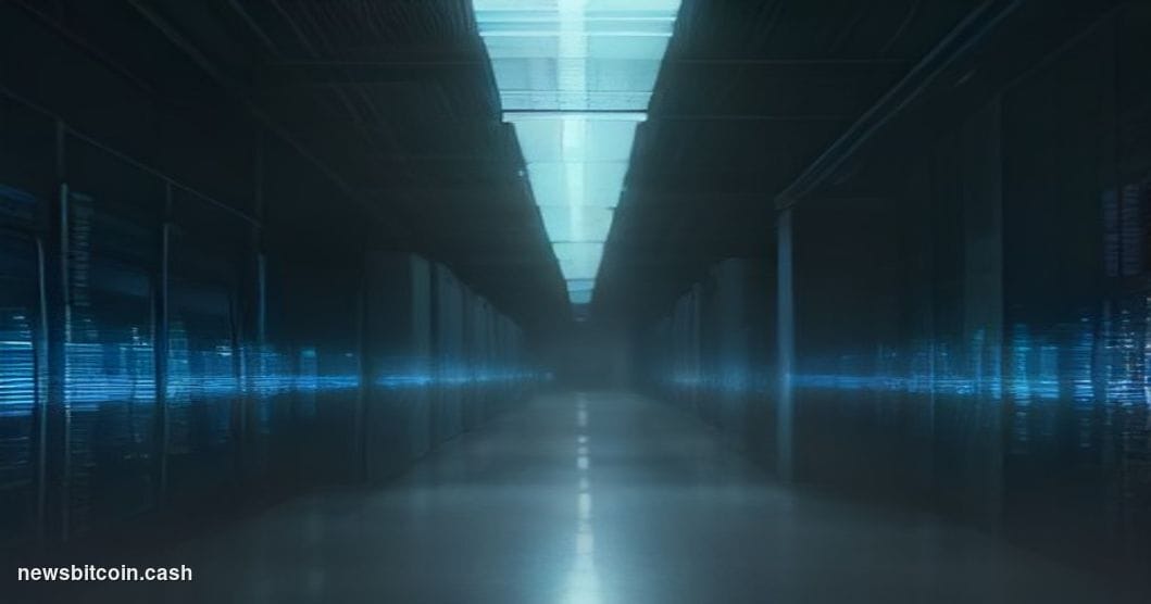 Cinematic photorealistic editorial photograph of a high-security GPU server farm interior, rows of high-performance graphics 