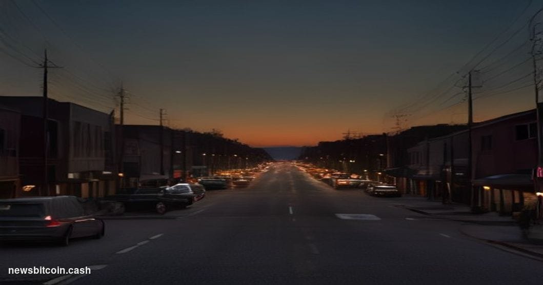 Cinematic photorealistic editorial photograph of a small but rapidly growing Texas city streetscape at dusk, with wide suburb