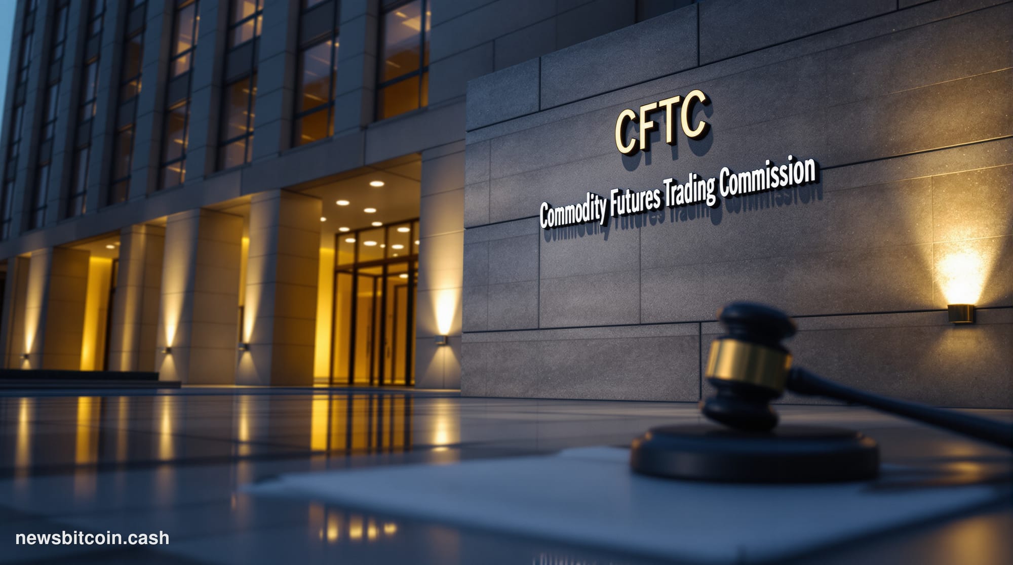 Cinematic photorealistic editorial photograph of the exterior of the U.S. Commodity Futures Trading Commission headquarters i