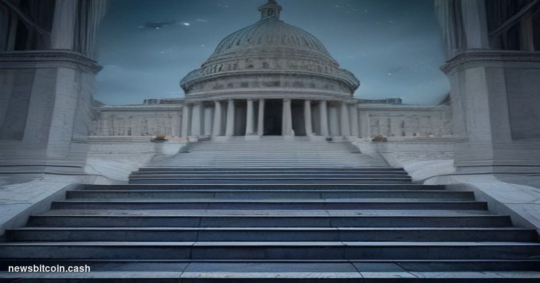 Cinematic photorealistic editorial photograph of the United States Capitol building at dusk, shot from a low wide angle with 