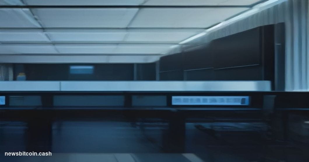 A cinematic photorealistic editorial photograph of the interior of a large institutional operations center — rows of dual-mon