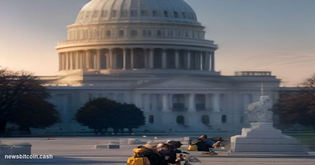 Cinematic photorealistic editorial photograph of the United States Capitol building in Washington D.C. at dawn, shot from a l