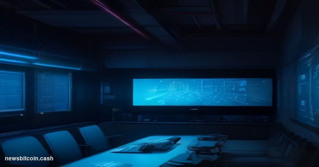 A cinematic photorealistic editorial photograph set in a server operations center rendered in near-darkness, where a single b
