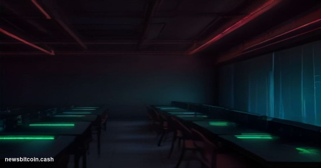 Cinematic photorealistic editorial photograph of a dramatic server room interior bathed in deep red emergency lighting, symbo