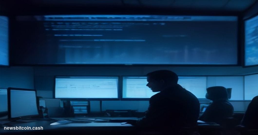Cinematic photorealistic editorial photograph of a darkened enterprise security operations center at night, multiple curved u