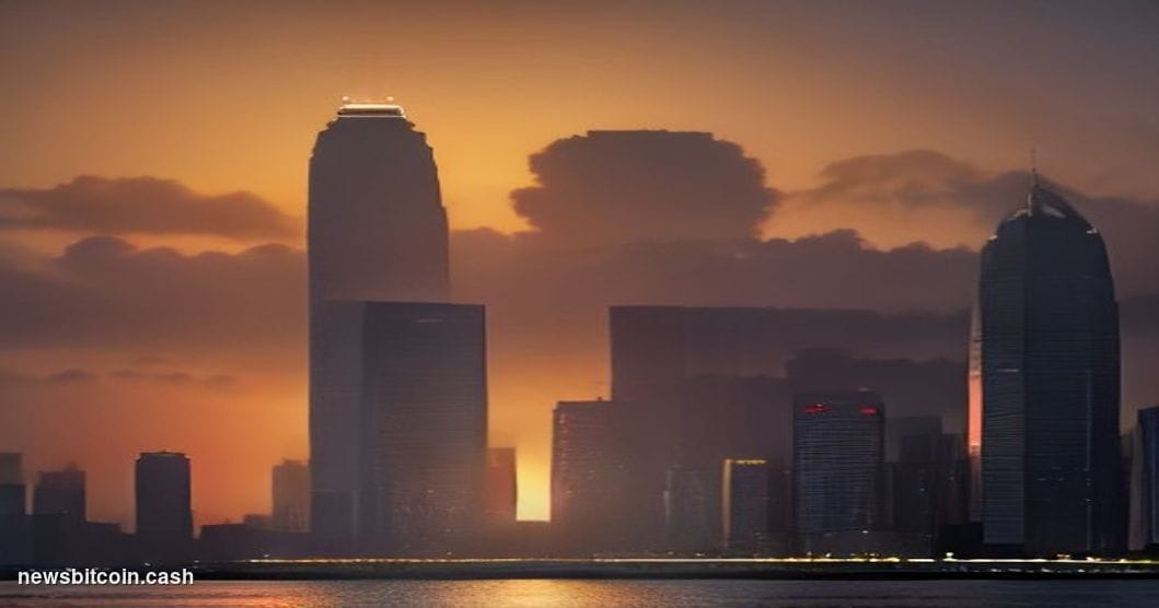 Cinematic photorealistic editorial photograph of Hong Kong's iconic skyline at dusk as seen from the Kowloon waterfront, with