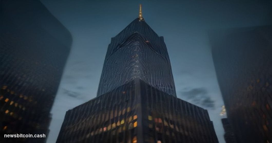 Cinematic photorealistic editorial photograph of the European Central Bank's iconic twin-tower headquarters in Frankfurt, Ger