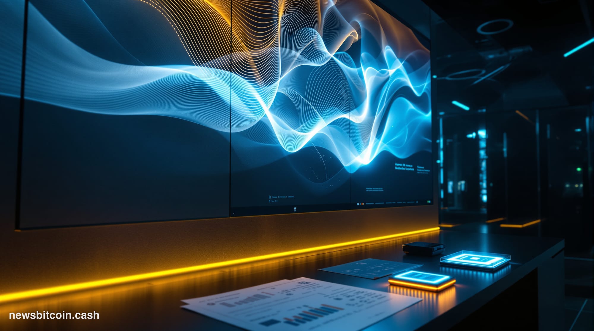 Cinematic photorealistic editorial photograph of the Ethereum Foundation's research environment reimagined as a dramatic cryp