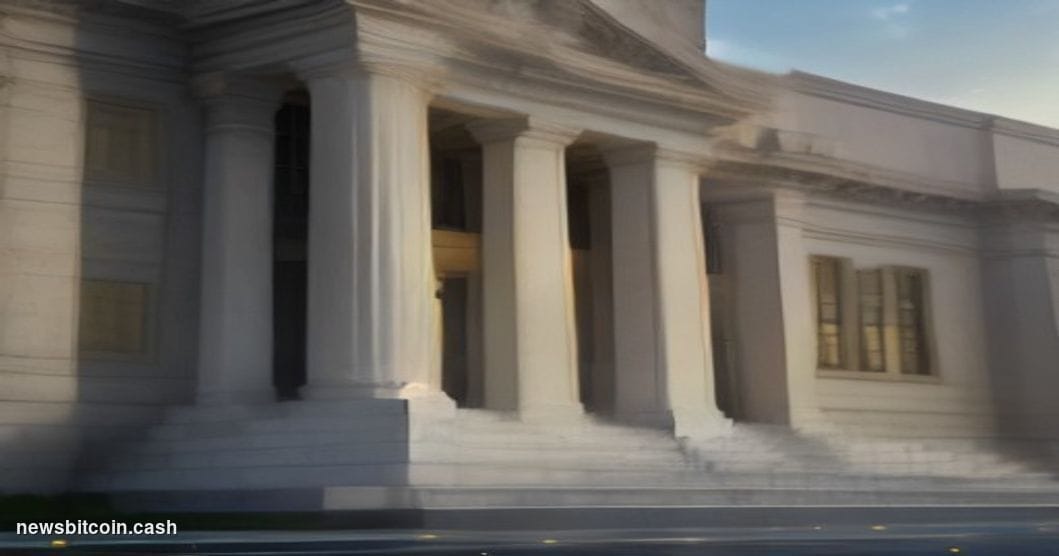 Cinematic photorealistic editorial photograph of the Federal Reserve headquarters (Eccles Building) in Washington D.C., shot 