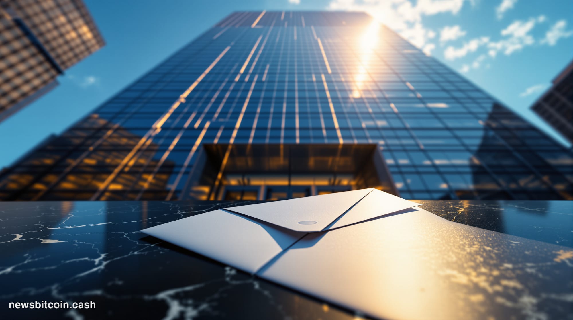 Cinematic photorealistic editorial photograph of Franklin Templeton's prominent corporate headquarters building exterior, sho