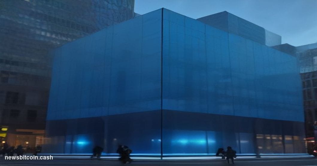 Cinematic photorealistic editorial photograph of Apple's iconic glass-cube retail flagship on Fifth Avenue, New York City, sh