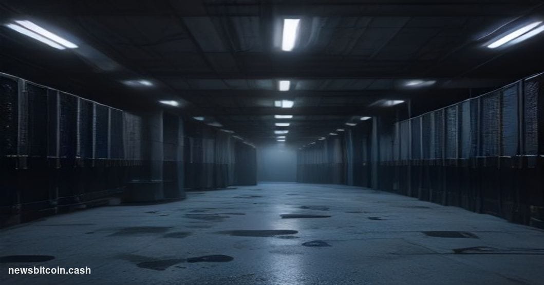 A cinematic photorealistic editorial photograph of a decommissioned server room in a European technology facility, bathed in 