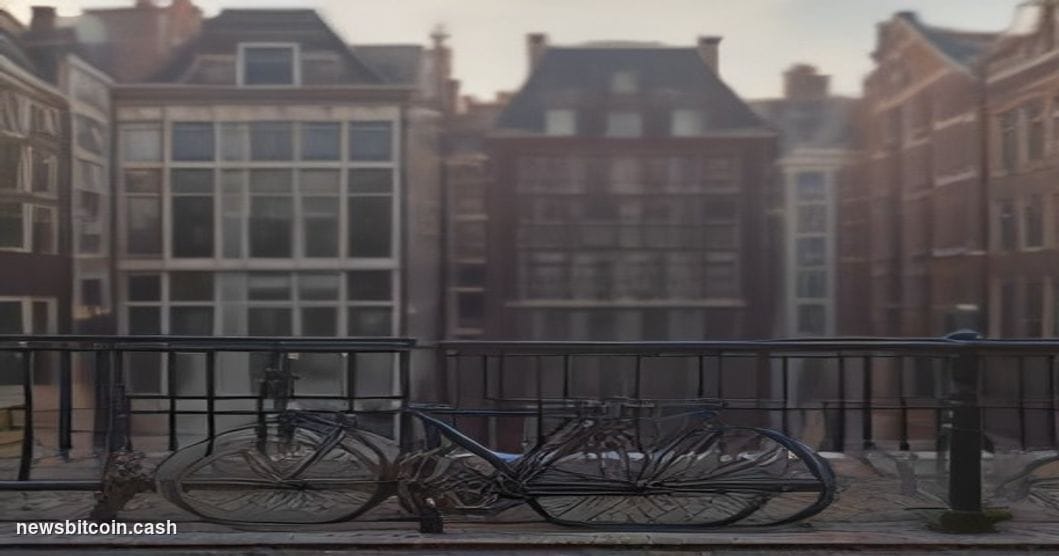 A cinematic photorealistic editorial photograph shot at street level in Amsterdam, Netherlands, with the iconic Dutch canal h