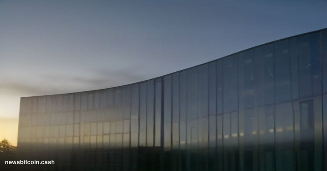 Cinematic photorealistic editorial photograph of Microsoft's Redmond, Washington headquarters campus at dusk, shot from a low