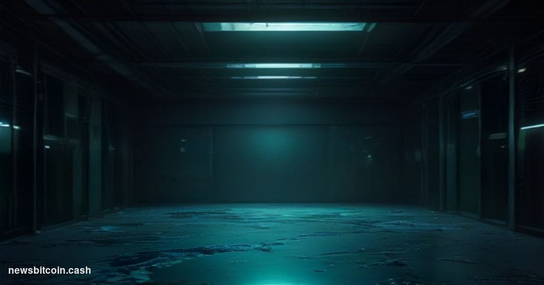 A cinematic photorealistic editorial photograph of a shattered digital vault rendered as physical infrastructure — cracked se