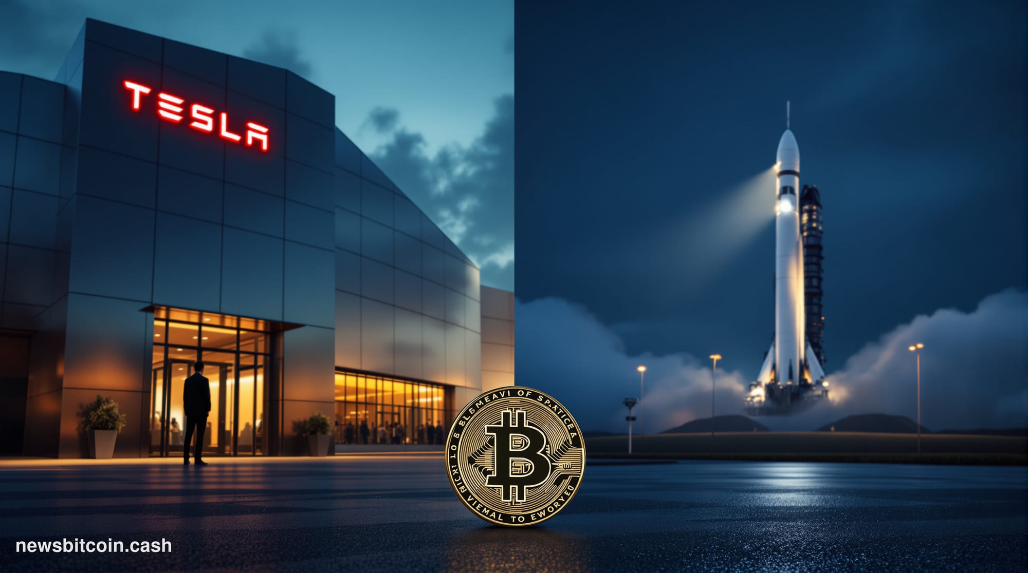 Cinematic photorealistic editorial photograph of a dramatic split-scene composition: on the left, the polished steel exterior