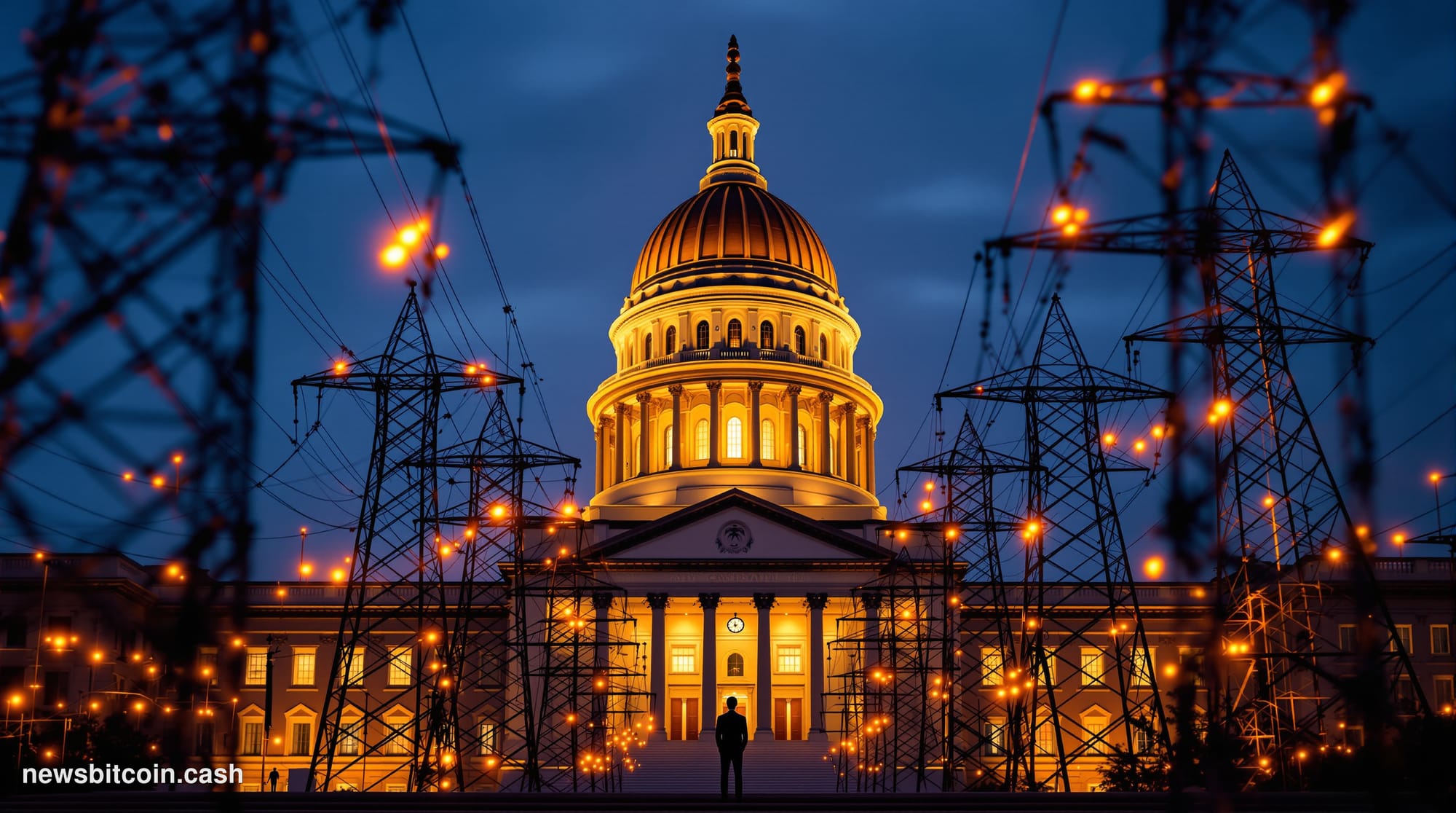 Cinematic photorealistic editorial photograph of the Pennsylvania State Capitol building in Harrisburg at dusk, its iconic do