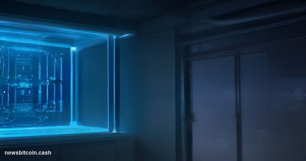 A cinematic photorealistic editorial photograph set in a dimly lit quantum computing research laboratory, with a large cryoge