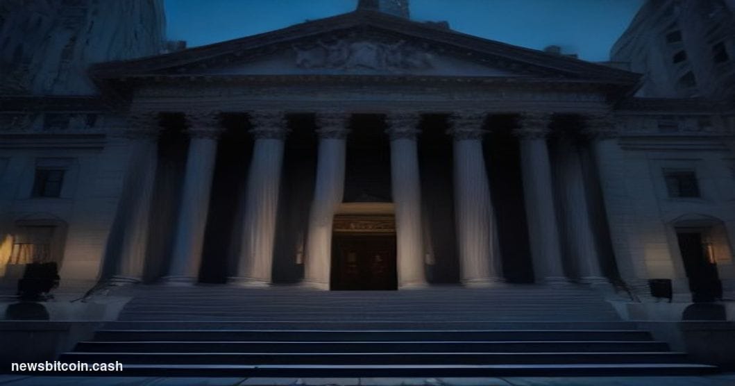 Cinematic photorealistic editorial photograph of the Thurgood Marshall United States Courthouse in Lower Manhattan, Southern 