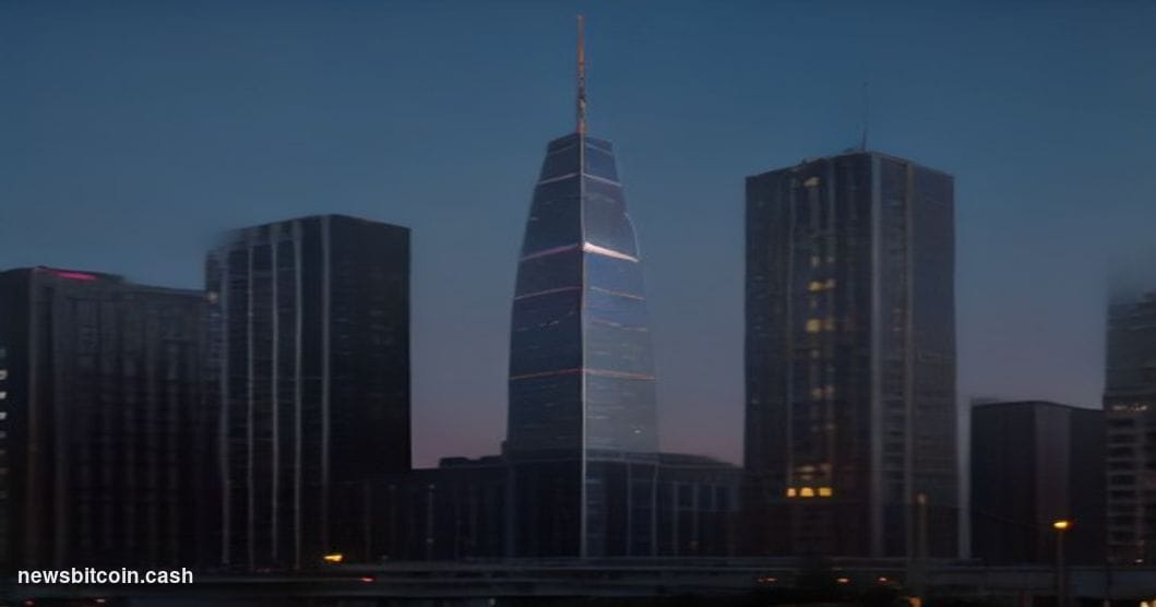 Cinematic photorealistic editorial photograph of Sberbank's iconic Moscow headquarters on Vavilova Street at dusk, its monume