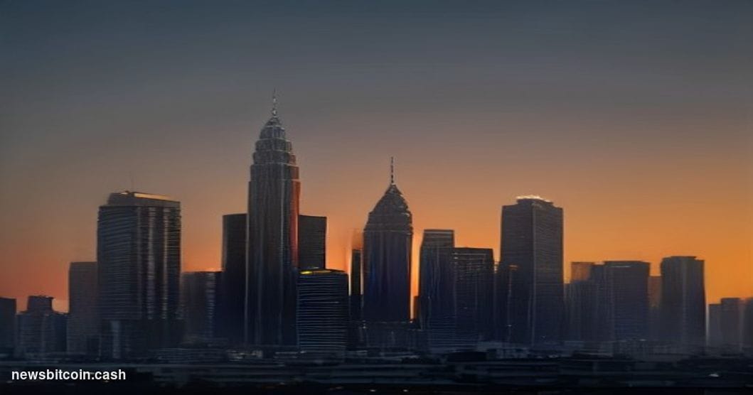Cinematic photorealistic editorial photograph of the Kuala Lumpur skyline at dusk, with the iconic Petronas Twin Towers risin