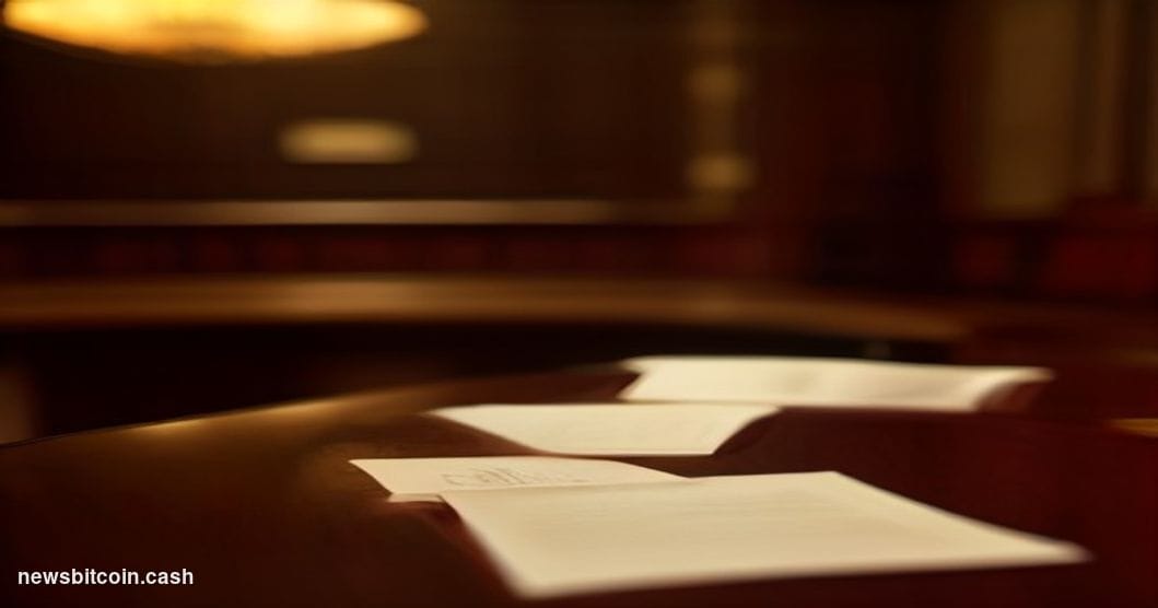 A cinematic photorealistic editorial photograph set inside a grand federal regulatory hearing room in Washington D.C., shot f