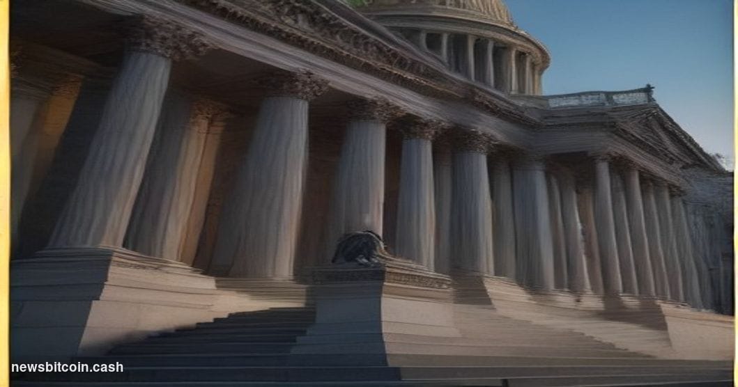 Cinematic photorealistic editorial photograph of the United States Capitol building in Washington D.C. at dusk, shot from a l
