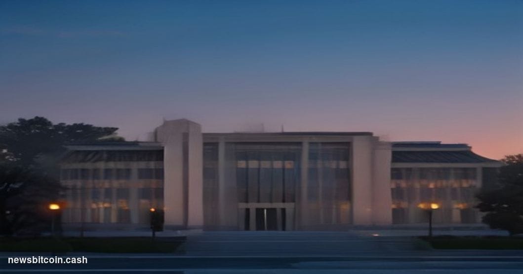 Cinematic photorealistic editorial photograph of the South Korean presidential office Cheong Wa Dae (Blue House) or the new Y