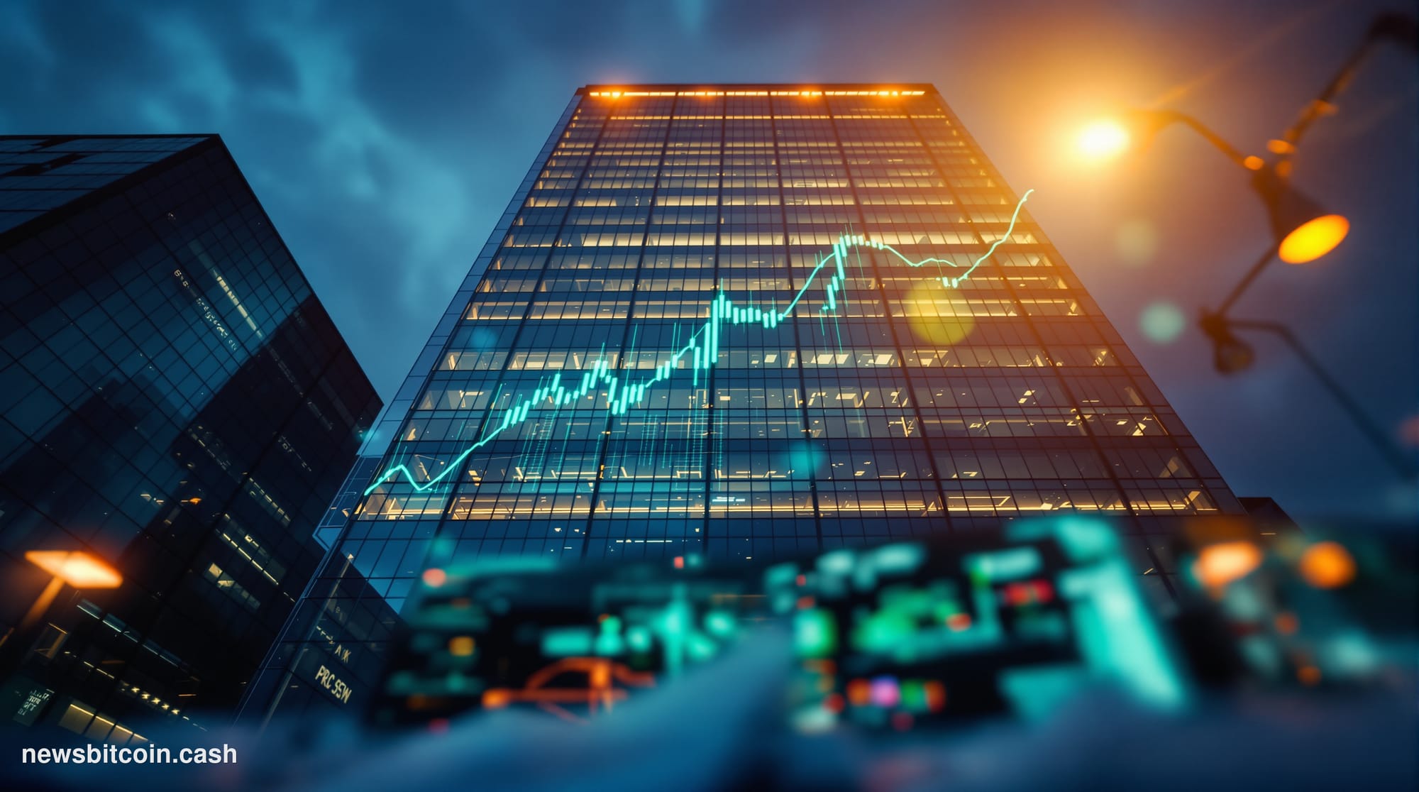 Cinematic photorealistic editorial photograph of the Standard Chartered bank headquarters building in London's financial dist
