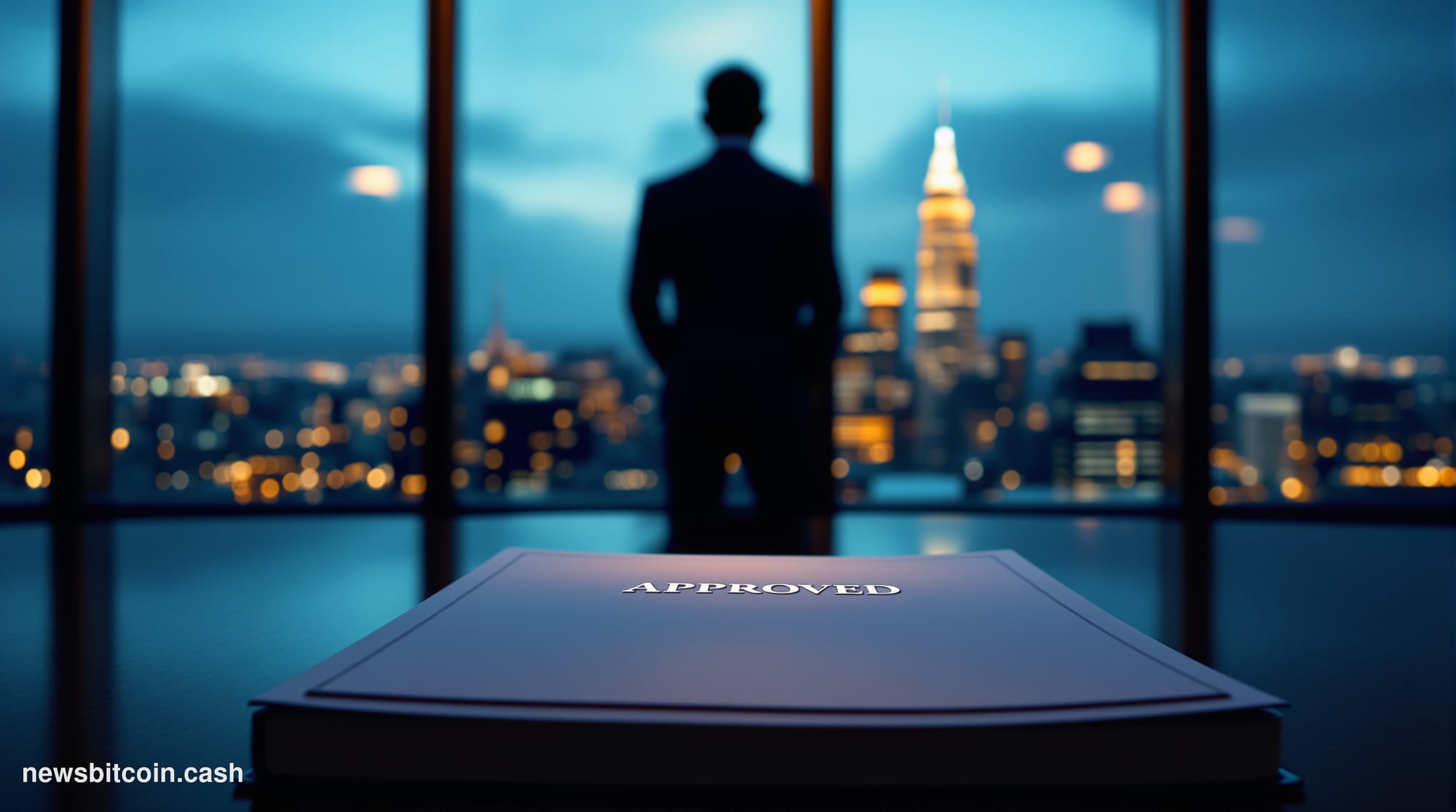 A cinematic photorealistic editorial photograph set inside a grand financial auditing firm's conference room, dramatically li
