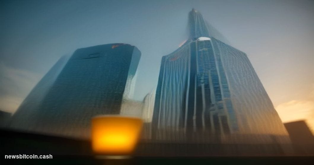 Cinematic photorealistic editorial photograph shot at golden hour from a low angle looking up at the glass facade of a modern
