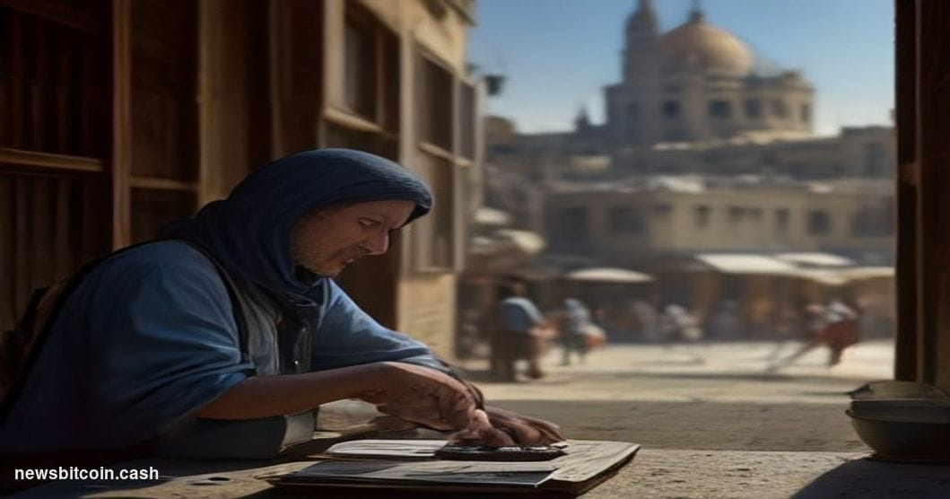 Cinematic photorealistic editorial photograph of a Syrian market street in Damascus, showing a modern point-of-sale card term