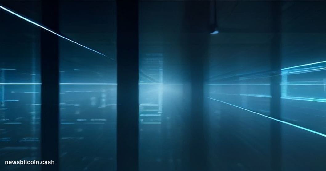 Cinematic photorealistic editorial photograph of a Binance trading floor environment seen through floor-to-ceiling glass, dra