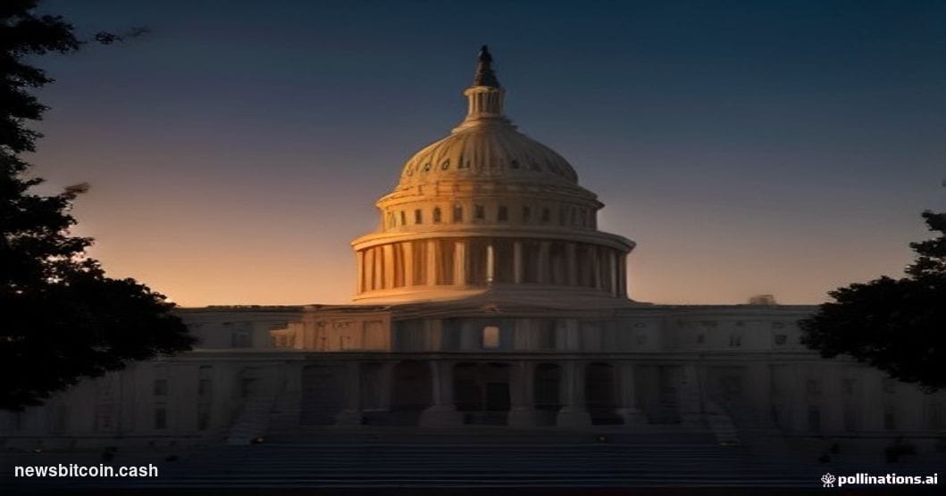 Cinematic photorealistic editorial photograph of the U.S. Capitol building at dusk, shot from a low angle with a wide-angle l