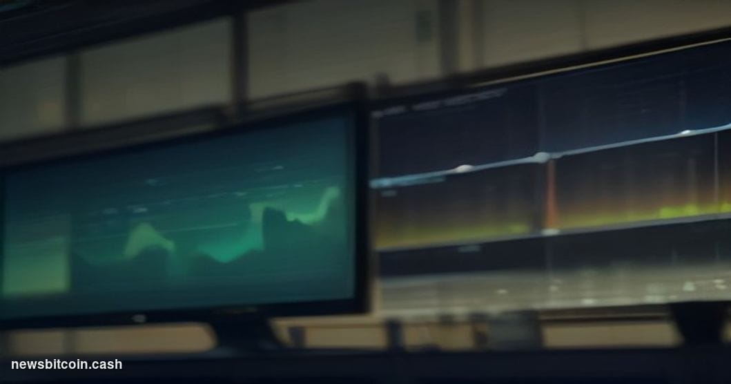 Cinematic photorealistic editorial photograph of a dramatic trading floor environment rendered in deep navy and amber tones, 