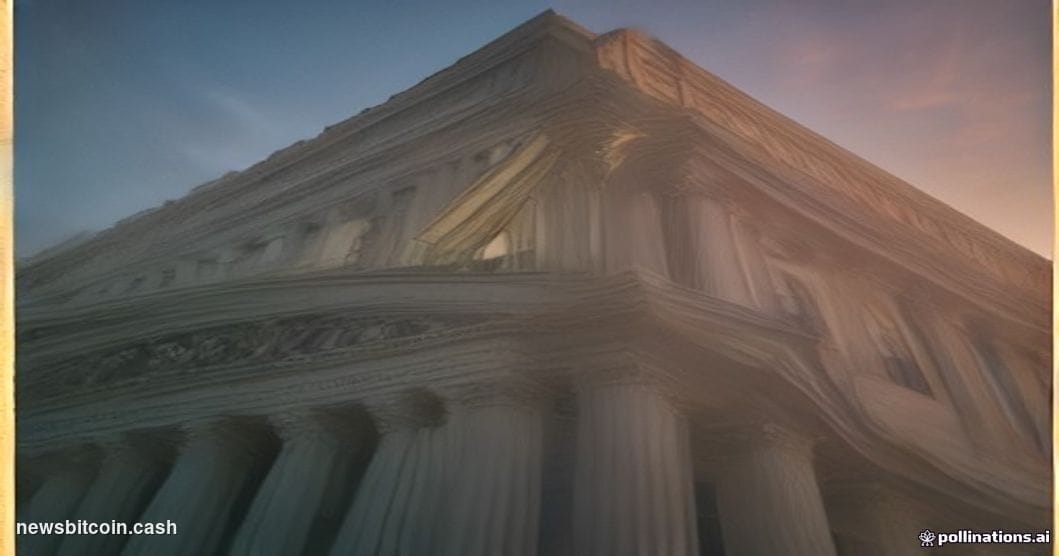 Cinematic photorealistic editorial photograph of the neoclassical facade of the Office of the Comptroller of the Currency hea