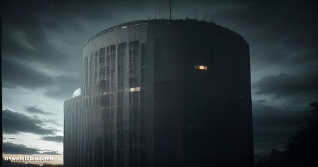 Cinematic photorealistic editorial photograph of the Bank for International Settlements headquarters in Basel, Switzerland — 