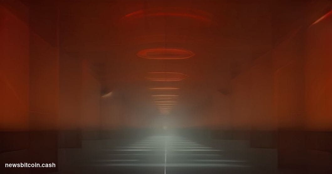 Cinematic photorealistic editorial photograph of a large curved trading screen wall in a dimly lit institutional trading floo