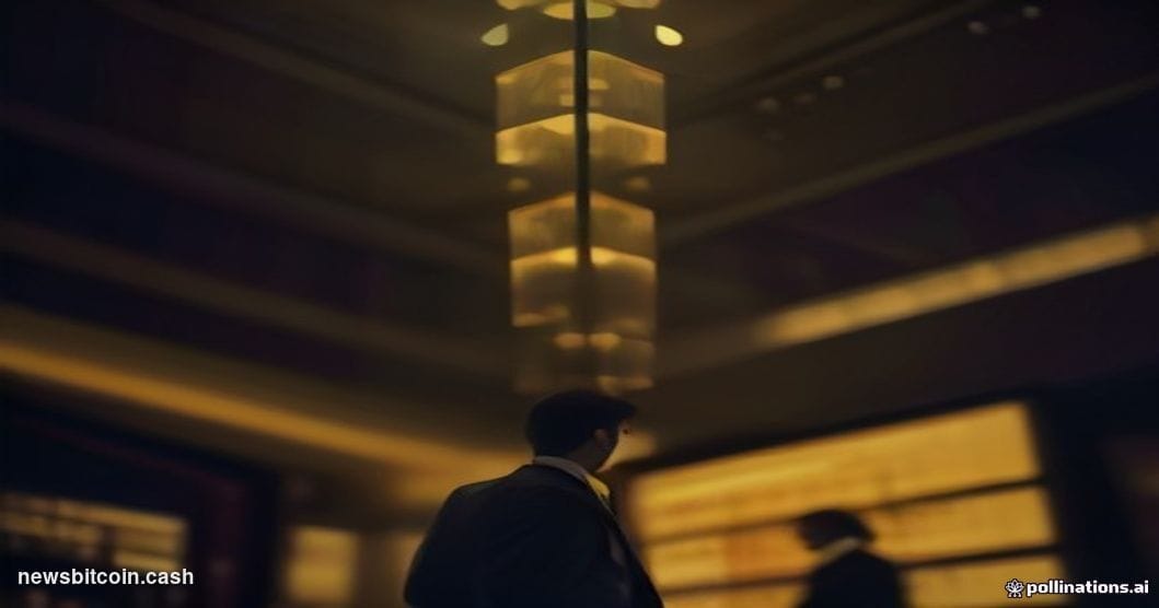 A cinematic photorealistic editorial photograph set inside the trading floor of a major financial exchange, dramatic low-angl