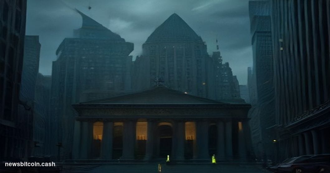 A cinematic photorealistic editorial photograph of the Wall Street financial district in lower Manhattan, shot at dawn with d